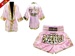 Kanong Muay Thai boxerské plášť + Kanong Muay Thai Trenky pro děti : Růžový Lai Thai
